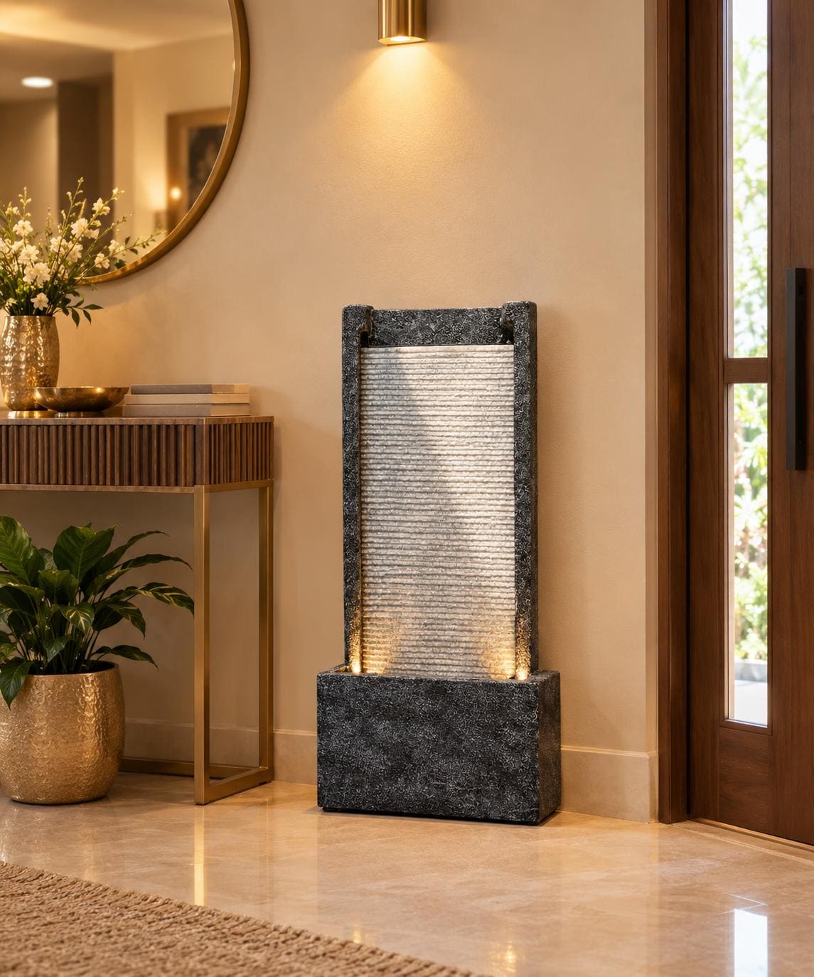 Waterfall Fountain with LED Lights - Indoor Zen Decor 80cm Height