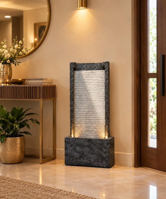 Polyresin waterfall fountain with sitting Buddha statue, 80 cm