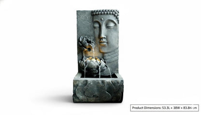 Resin Buddha Water Fountain with LED & Pump, Indoor Outdoor, 53×38×84 cm