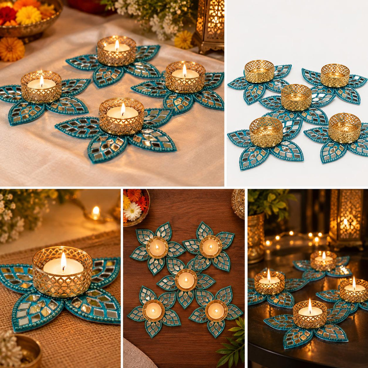 Handmade Diwali Candle Holder: Kundan Stone Indian Decor