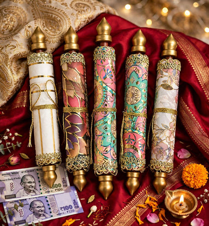 Handmade Scroll Style Shagun Envelopes, Indian Wedding Cash Gift Holders (Set of 5)