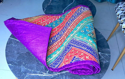 Indian Tapestry wall hanging Embroidered Table Runner: Vintage Patchwork , Boho Decor (60 X20 IN) - KRIDHA DECOR