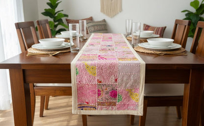 Indian Tapestry wall hanging Embroidered Table Runner: Vintage Patchwork , Boho Decor (60 X20 IN) - KRIDHA DECOR