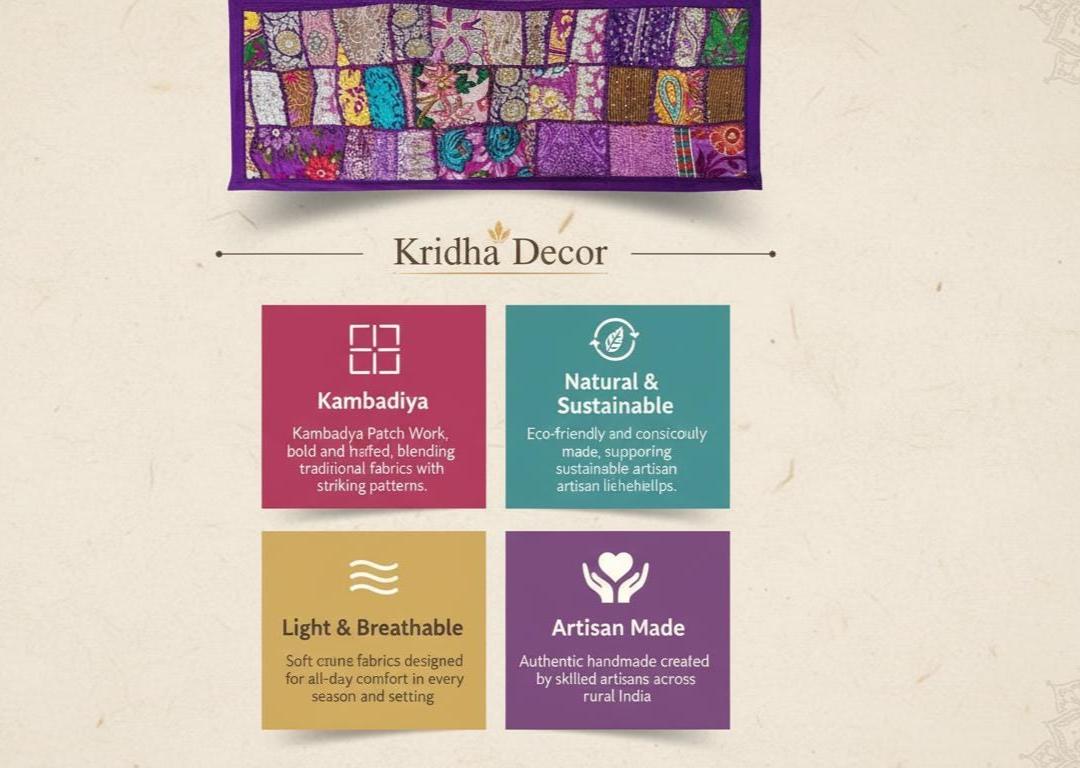Indian Tapestry wall hanging Embroidered Table Runner: Vintage Patchwork , Boho Decor (60 X20 IN) - KRIDHA DECOR