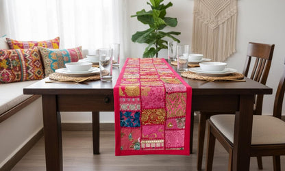 Indian Tapestry wall hanging Embroidered Table Runner: Vintage Patchwork , Boho Decor (60 X20 IN) - KRIDHA DECOR