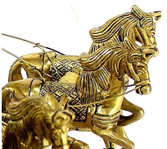 Krishna Arjuna Rath Chariot with 4 Horses Brass Showpiece - KRIDHA DECOR