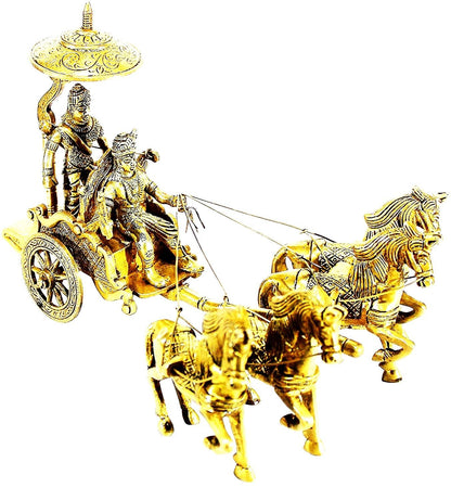 Krishna Arjuna Rath Chariot with 4 Horses Brass Showpiece - KRIDHA DECOR