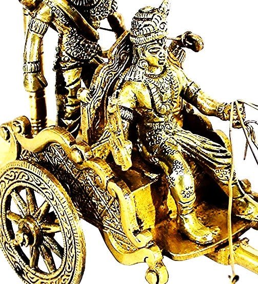 Krishna Arjuna Rath Chariot with 4 Horses Brass Showpiece - KRIDHA DECOR