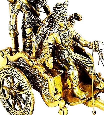 Krishna Arjuna Rath Chariot with 4 Horses Brass Showpiece - KRIDHA DECOR