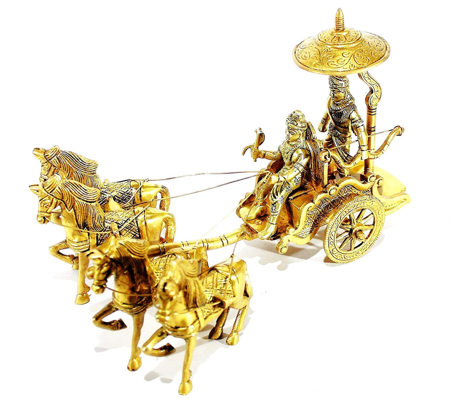 Krishna Arjuna Rath Chariot with 4 Horses Brass Showpiece - KRIDHA DECOR