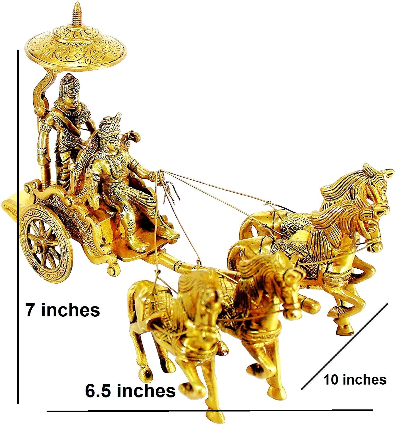 Krishna Arjuna Rath Chariot with 4 Horses Brass Showpiece - KRIDHA DECOR