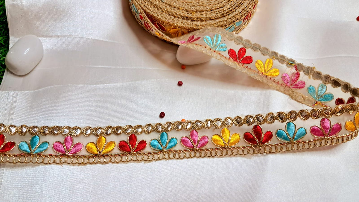 Lace Fabric by Yard, Haberdashery Trim, Beaded Appliques - KRIDHA DECOR
