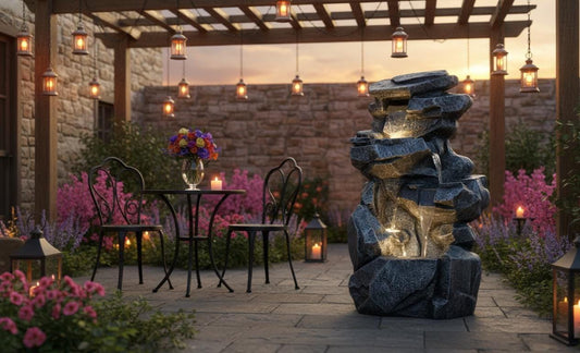Large Indoor Outdoor Patio Garden Water Fountain : Poly Resin Rock Waterfall Feature - KRIDHA DECOR