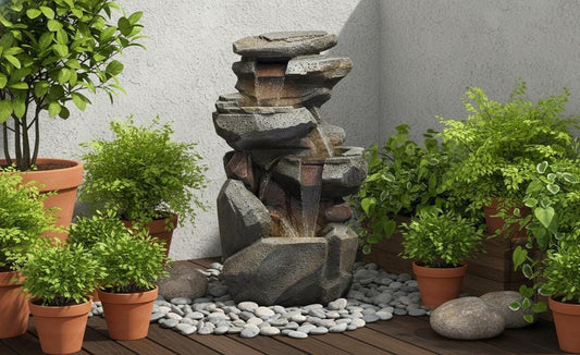 Large Indoor Outdoor Patio Garden Water Fountain : Poly Resin Rock Waterfall Feature - KRIDHA DECOR