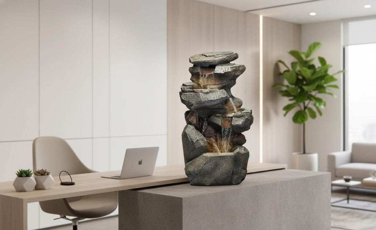 Large Indoor Outdoor Patio Garden Water Fountain : Poly Resin Rock Waterfall Feature - KRIDHA DECOR