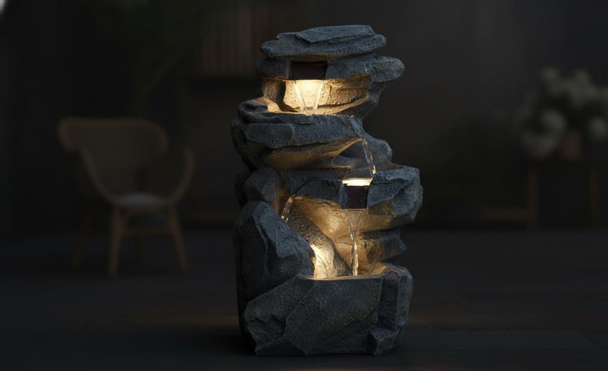 Large Indoor Outdoor Patio Garden Water Fountain : Poly Resin Rock Waterfall Feature - KRIDHA DECOR