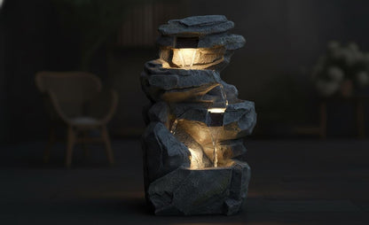 Large Indoor Outdoor Patio Garden Water Fountain : Poly Resin Rock Waterfall Feature - KRIDHA DECOR