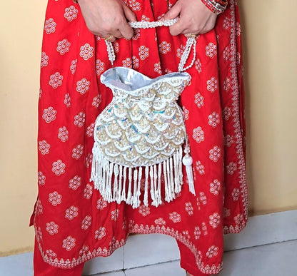 Luxury Potli Clutch Handbag Wedding Gift Length: 22 cm Width : 22 cm Height: 2 cm; Party Wedding Gift for Her Wedding Batwa Potli Bag Zari Purse Wedding Gift - KRIDHA DECOR