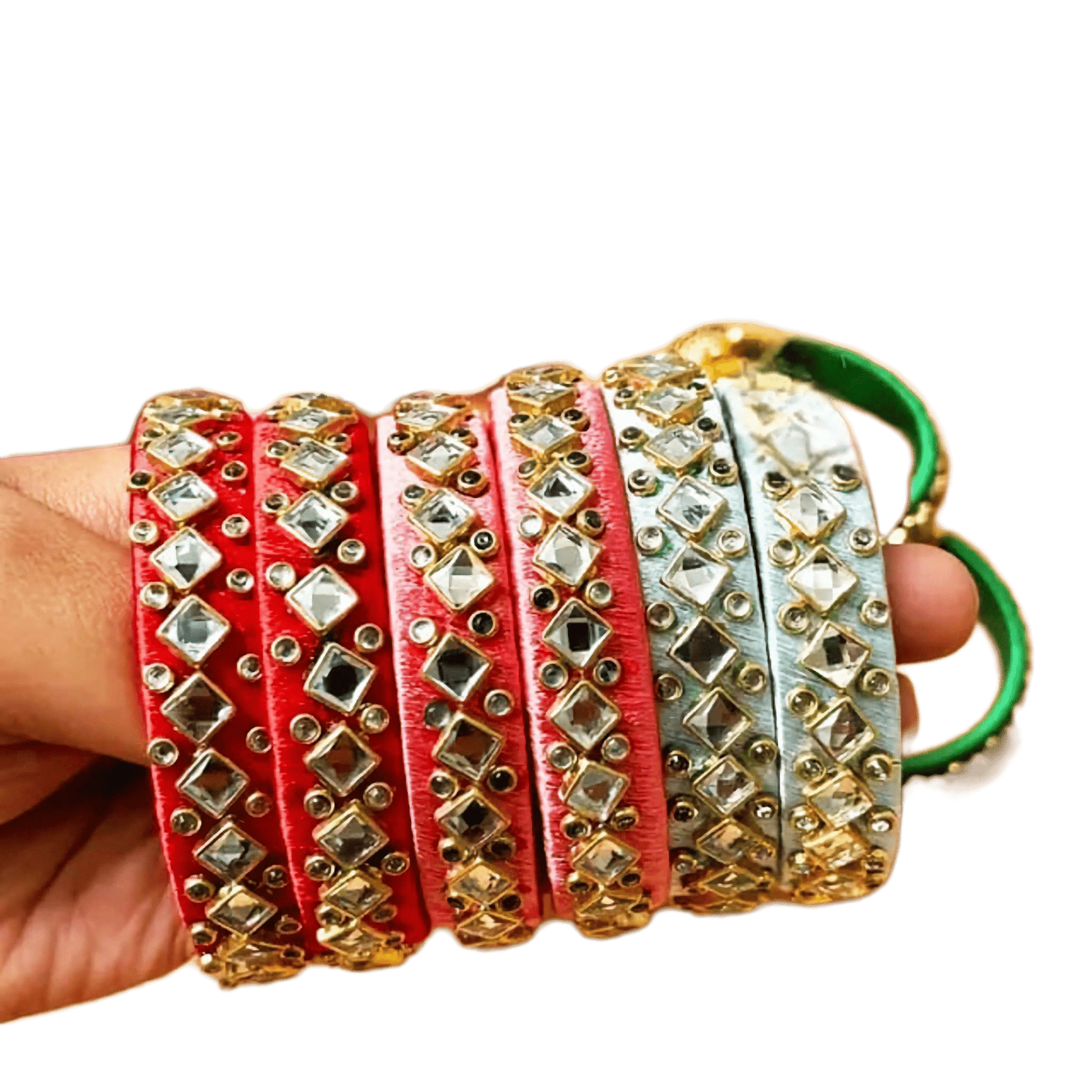 Multi Colour Indian Silk Kundan Threaded Bangles Threaded Tilak & Floral Pattern for Wedding Haldi Pre Wedding Ceremonies ( 1 Pair ) - KRIDHA DECOR