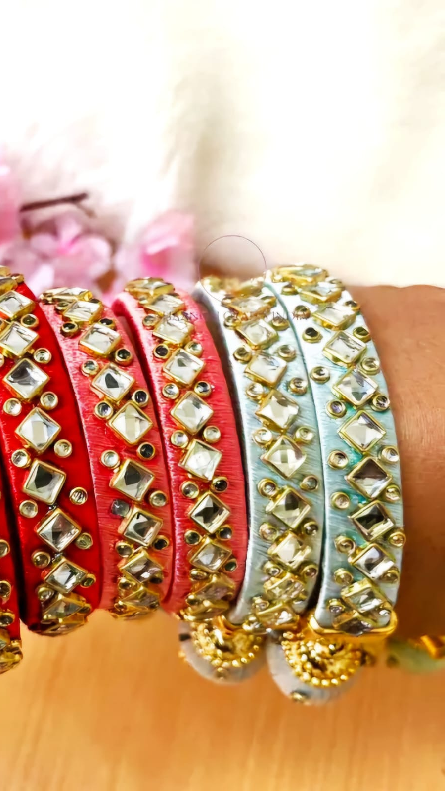 Silk Thread Kundan Bangles ( 1 Pair )