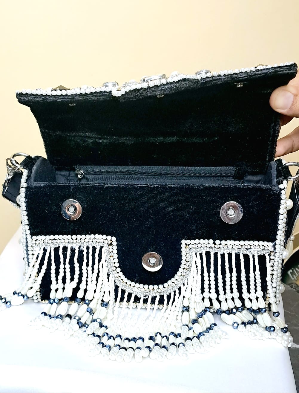 Pearl & Stones Luxury Clutch, Heavy Party Clutch Wedding Gift for Her Wedding Batwa Potli Bag Zari Purse Wedding Gift - KRIDHA DECOR