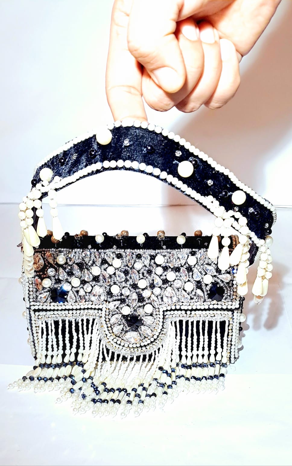 Pearl & Stones Luxury Clutch, Heavy Party Clutch Wedding Gift for Her Wedding Batwa Potli Bag Zari Purse Wedding Gift - KRIDHA DECOR