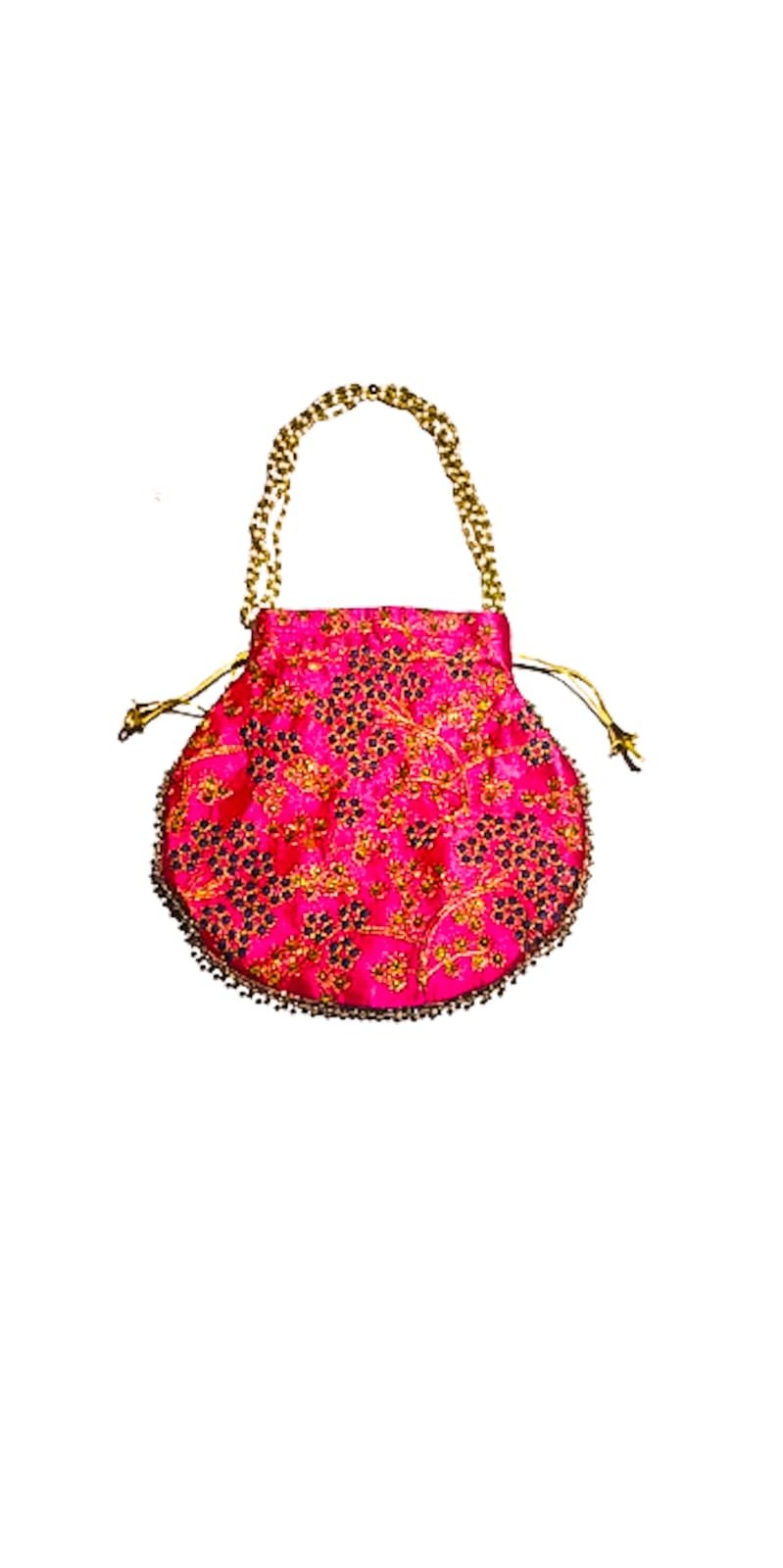 Potli bag Hand Clutch Zari Magenta Colour H*L (cm) : 23x24 ) - KRIDHA DECOR