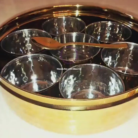 Gold PVD Stainless Steel Masala Dabba: Indian Spice Box with 7 Containers