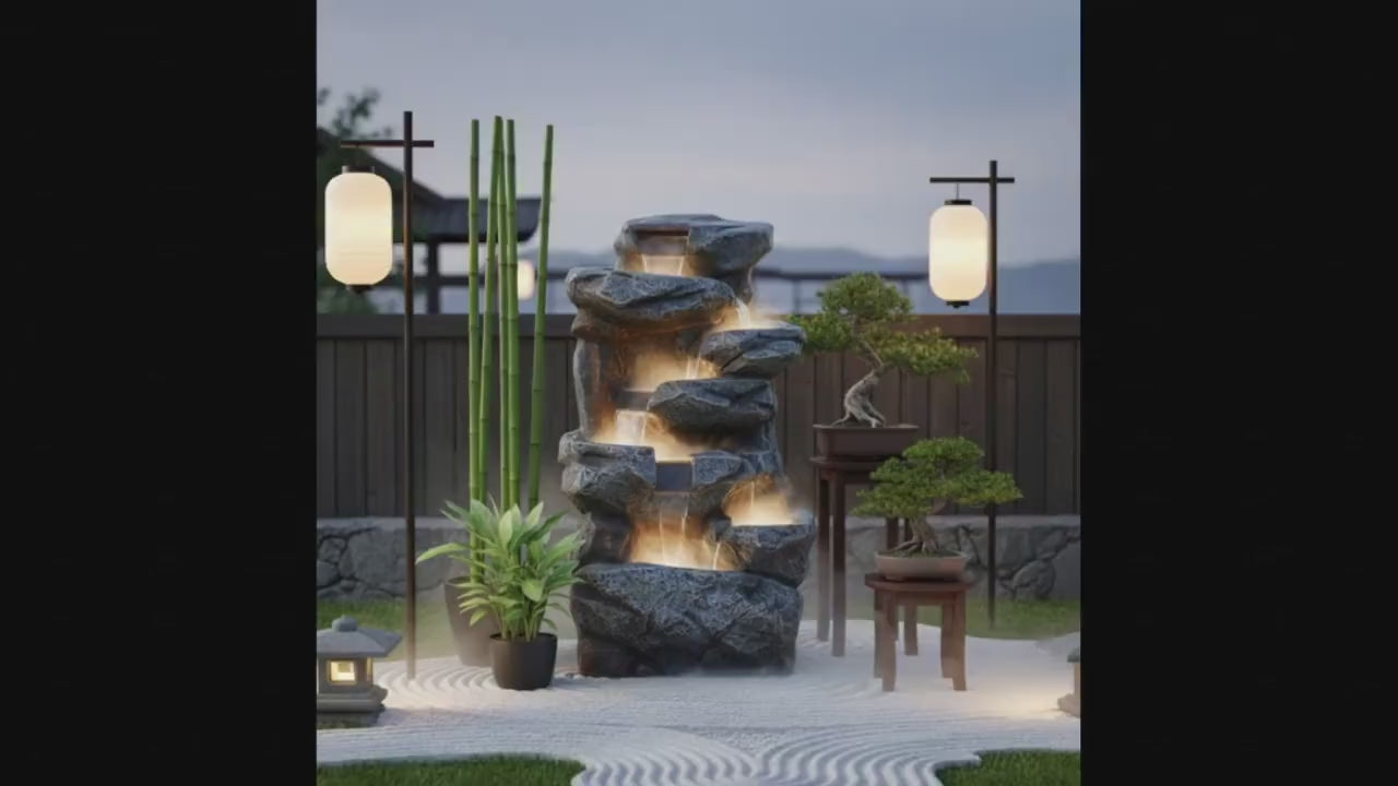 Large Indoor Water Fountain with LEDs: Poly Resin Rock Waterfall Feature