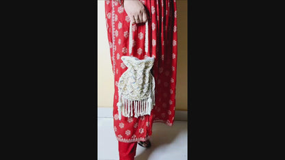 Luxury Potli Clutch Handbag Wedding Gift Length: 22 cm Width : 22 cm Height: 2 cm; Party Wedding Gift for Her Wedding Batwa Potli Bag Zari Purse Wedding Gift