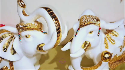 White and Gold Elephant Pair Figurine