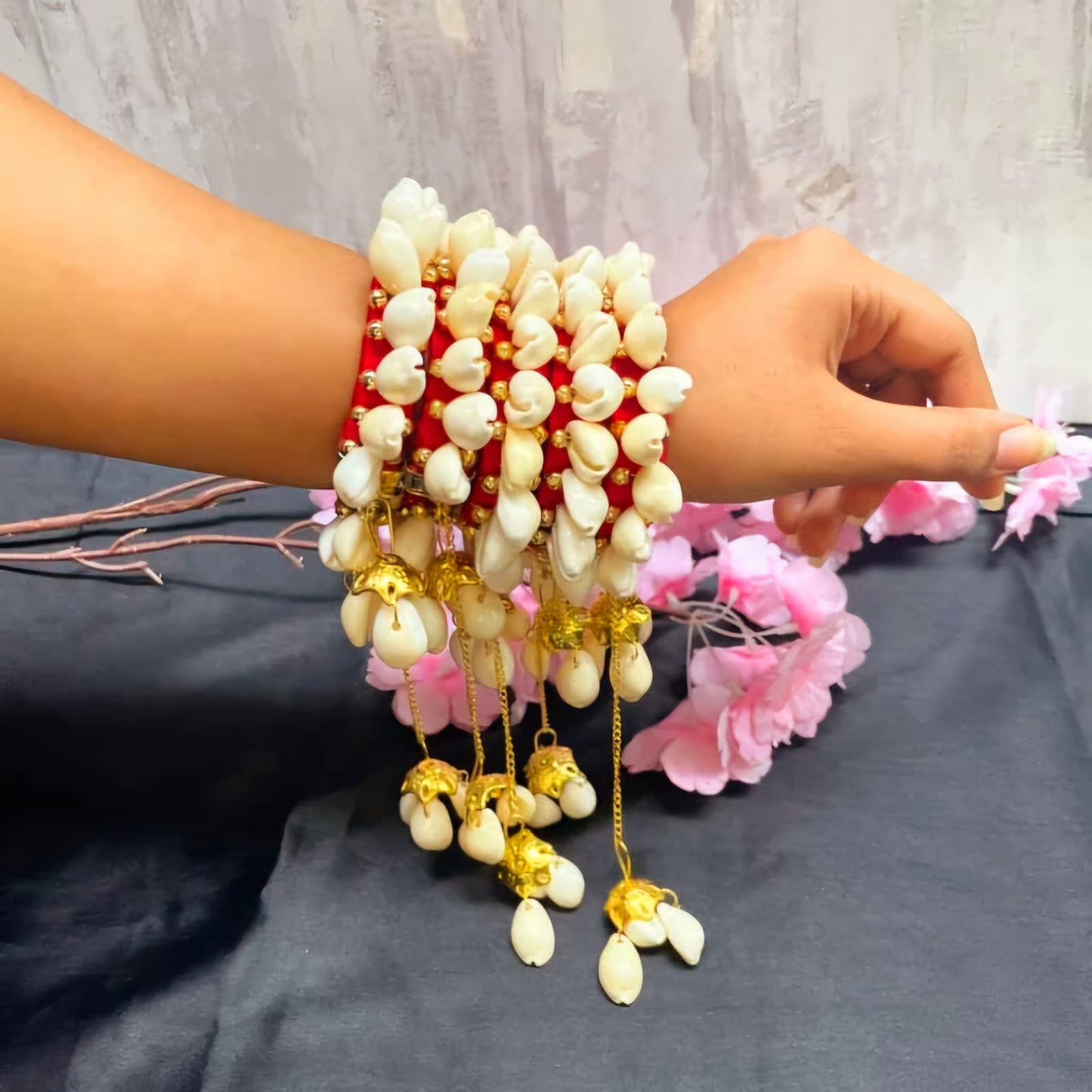 Handmade Indian thread and stone bangles for wedding wear