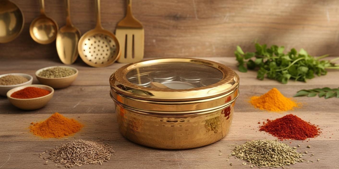 Stainless Steel Masala Dabba: 12-Compartment Indian Spice Box with Lid - KRIDHA DECOR