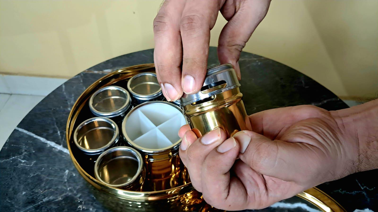 Stainless Steel Masala Dabba: 12-Compartment Indian Spice Box with Lid - KRIDHA DECOR