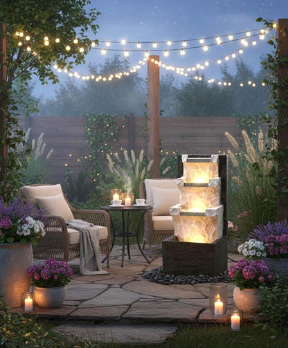 Tiered Waterfall Fountain with LED: Indoor/Outdoor Garden Patio Decor - KRIDHA DECOR