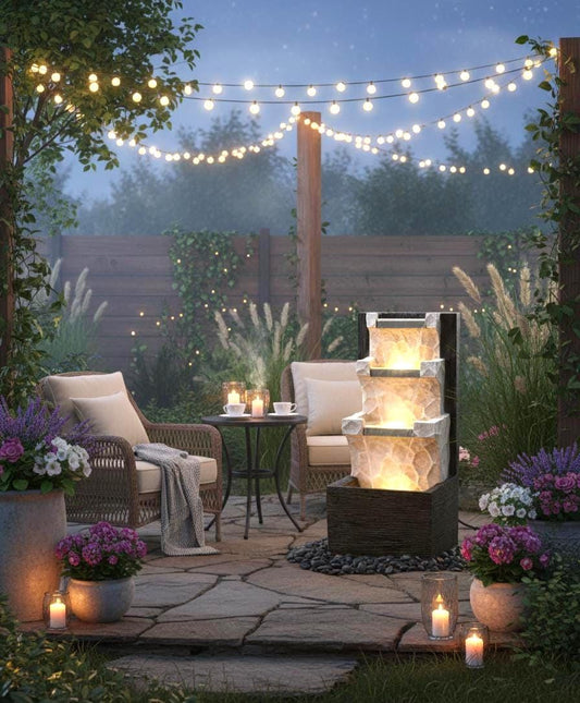 Tiered Waterfall Fountain with LED: Indoor/Outdoor Garden Patio Decor - KRIDHA DECOR