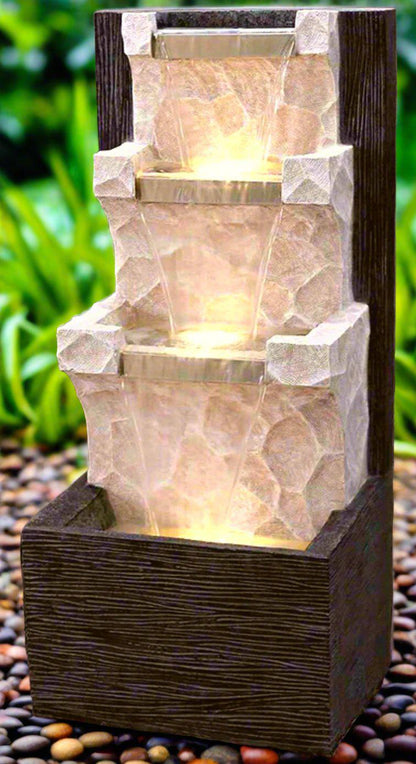 Tiered Waterfall Fountain with LED: Indoor/Outdoor Garden Patio Decor - KRIDHA DECOR