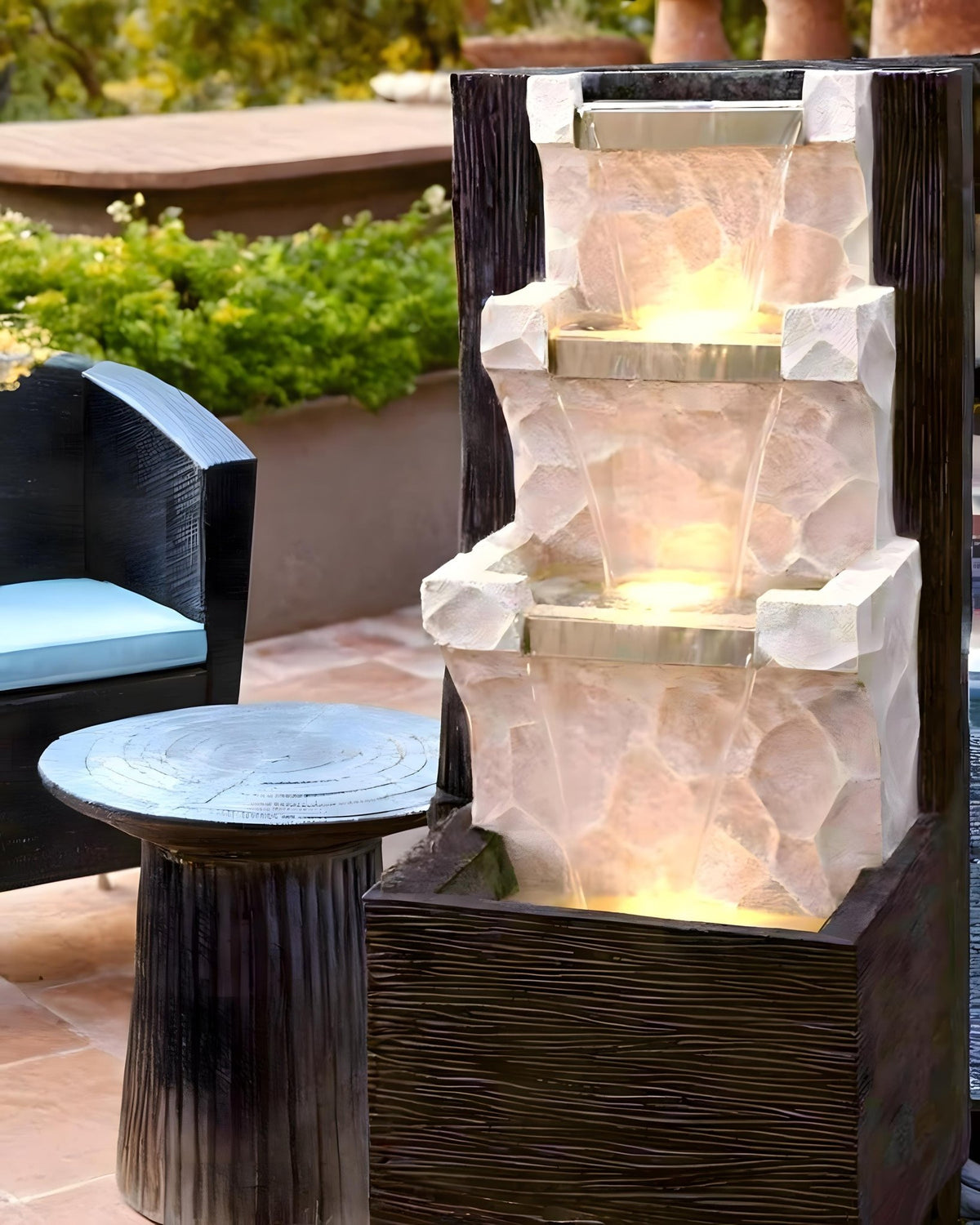 Tiered Waterfall Fountain with LED: Indoor/Outdoor Garden Patio Decor - KRIDHA DECOR