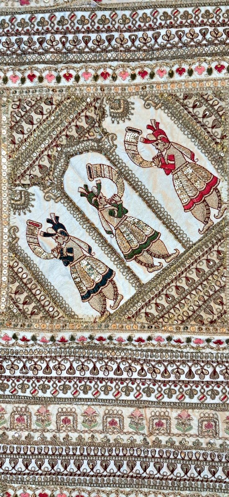 Vintage Gujarati Embroidered Wall Tapestry, Hand-Embroidered Mirror Work Ethnic Decor - KRIDHA DECOR