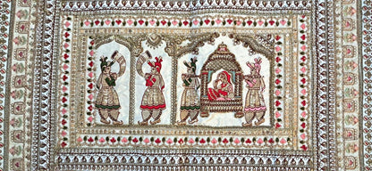 Vintage Gujarati Embroidered Wall Tapestry, Hand-Embroidered Mirror Work Ethnic Decor - KRIDHA DECOR