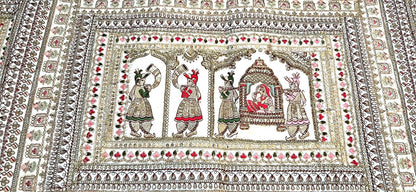Vintage Gujarati Embroidered Wall Tapestry, Hand-Embroidered Mirror Work Ethnic Decor - KRIDHA DECOR
