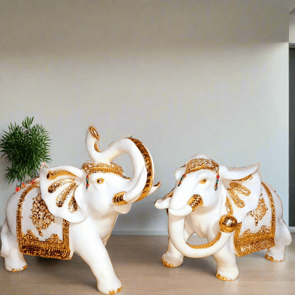 White and Gold Elephant Pair Figurine - KRIDHA DECOR