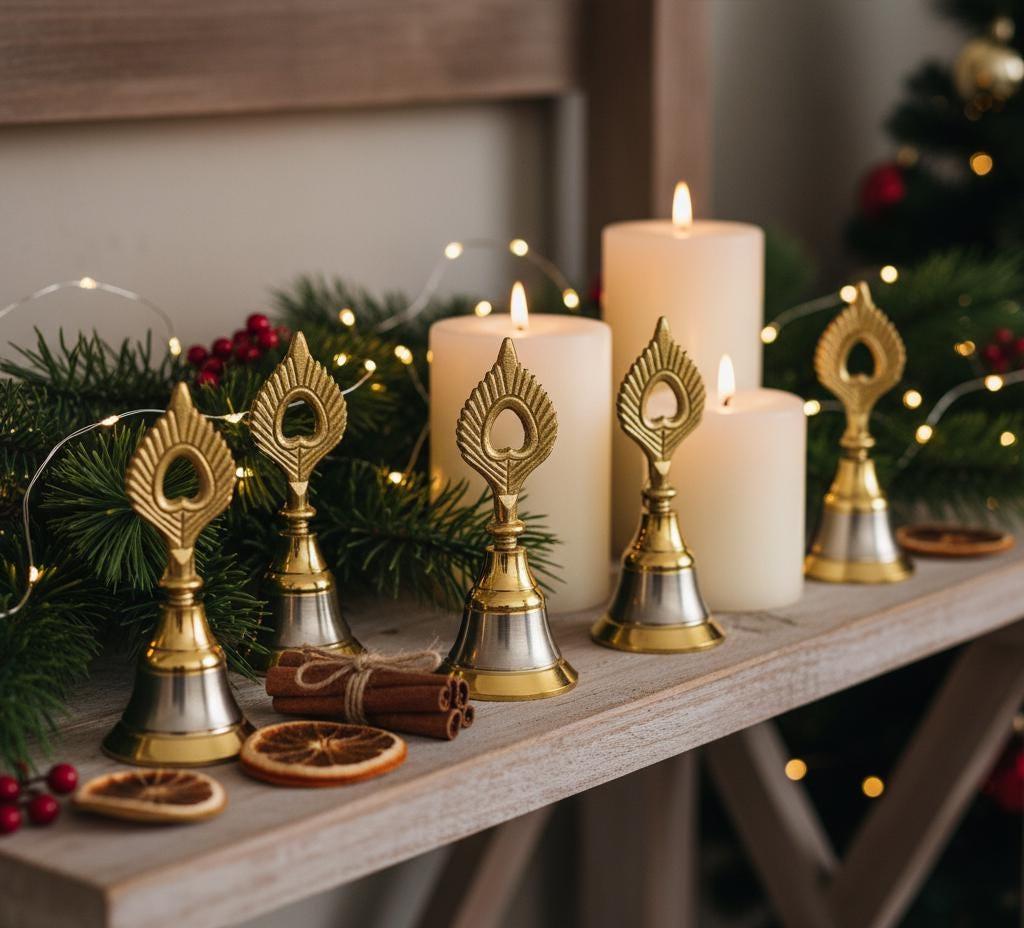Wholesale Brass Temple Bell: Indian Pooja Mandir Door Hanging, Christmas Jingle Ornament - KRIDHA DECOR