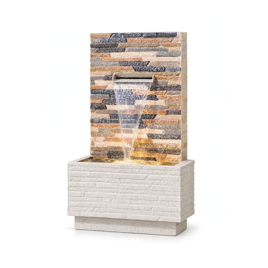 Zen indoor outdoor water fountain, 102.5 cm, brick stone finish, on white background